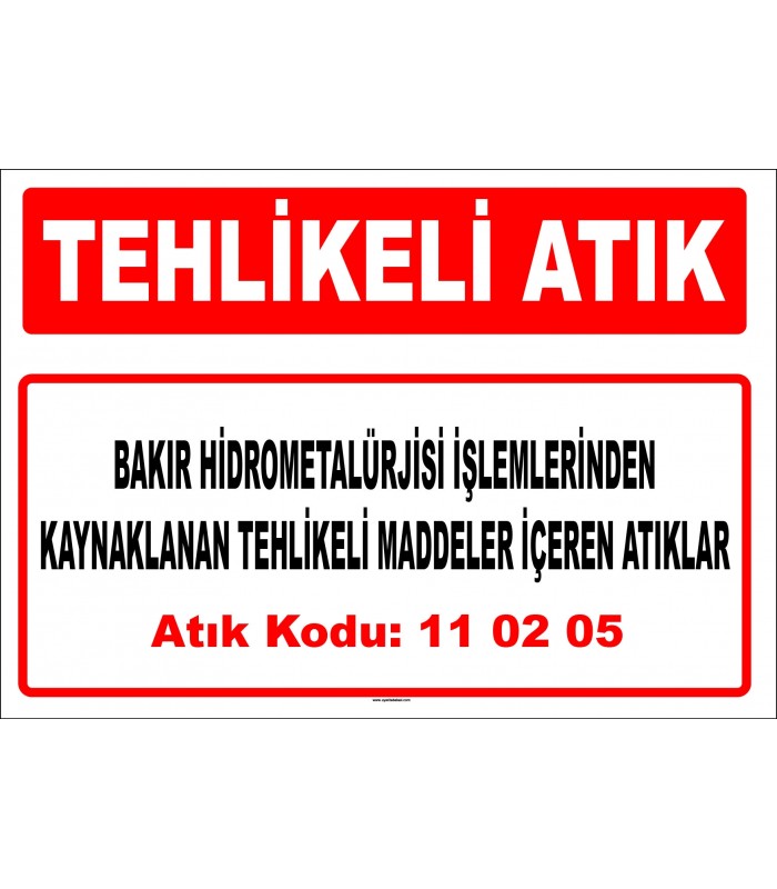 A 110205 - Bakır hidrometalürjisi işlemlerinden kaynaklanan tehlikeli maddeler içeren atıklar