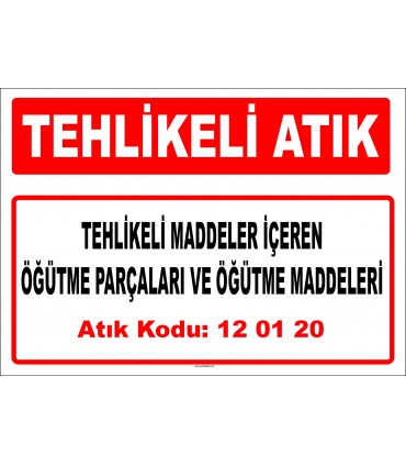 A 120120 - Tehlikeli maddeler içeren öğütme parçaları ve öğütme maddeleri