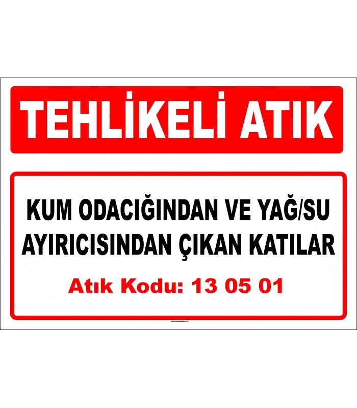A 130501 - Kum odacığından ve yağ/su ayırıcısından çıkan katılar