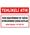 A130501 - Kum odacığından ve yağ/su ayırıcısından çıkan katılar