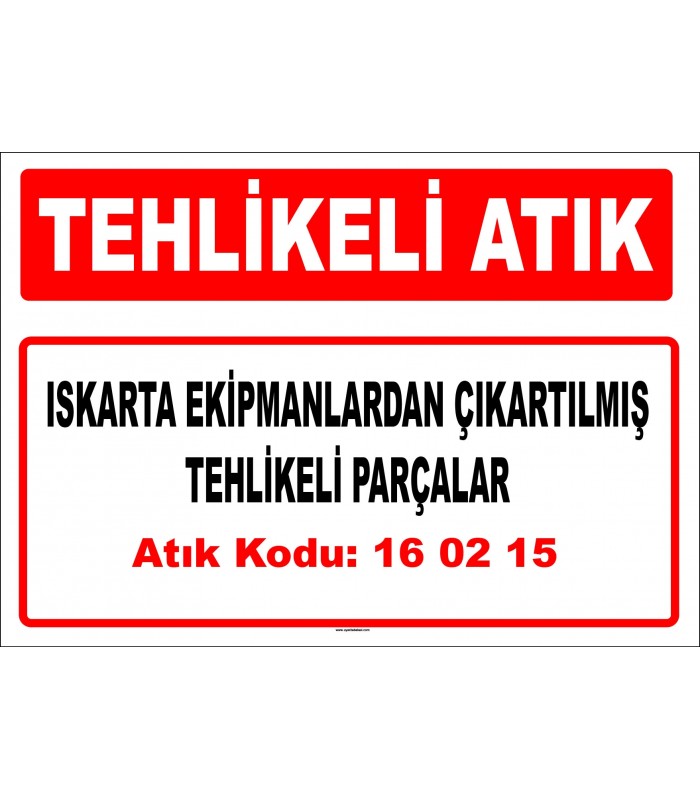 A 160215 - Iskarta ekipmanlardan çıkartılmış tehlikeli parçalar 
