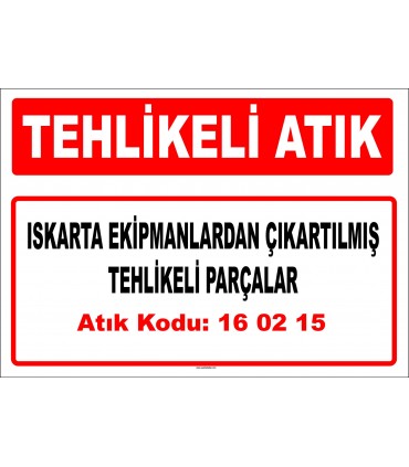 A 160215 - Iskarta ekipmanlardan çıkartılmış tehlikeli parçalar 