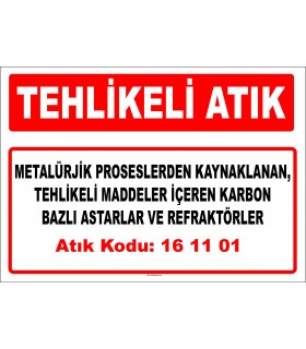 A 161101 - Metalürjik proseslerden kaynaklanan, tehlikeli maddeler içeren karbon bazlı astarlar ve refraktörler