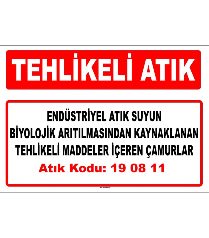 A 190811 - Endüstriyel atık suyun biyolojik arıtılmasından kaynaklanan tehlikeli maddeler içeren çamurlar 