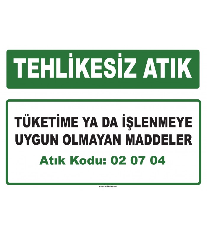 A 020704 - Tüketime ya da işlenmeye uygun olmayan maddeler