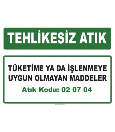 A 020704 - Tüketime ya da işlenmeye uygun olmayan maddeler