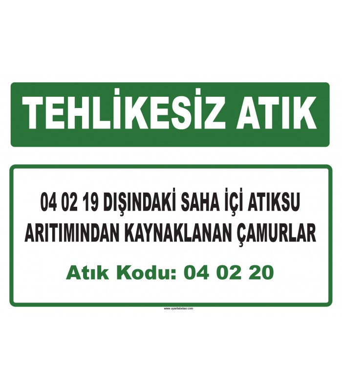 A 040220 - 04 02 19 dışındaki saha içi atıksu arıtımından kaynaklanan çamurlar