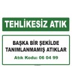 A060499 - Başka bir şekilde tanımlanmamış atıklar