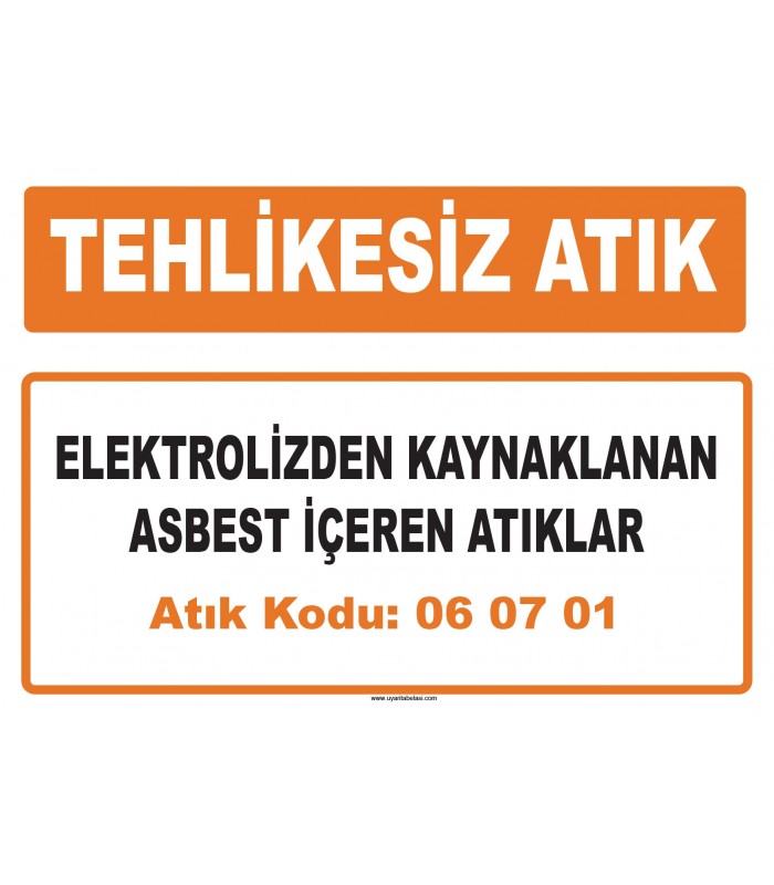 MA 060701 - Elektrolizden kaynaklanan asbest içeren atıklar
