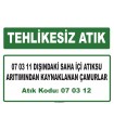 A070312 - 07 03 11 dışındaki saha içi atıksu arıtımından kaynaklanan çamurlar