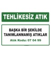 A070499 - Başka bir şekilde tanımlanmamış atıklar