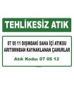 A070512 - 07 05 11 dışındaki saha içi atıksu arıtımından kaynaklanan çamurlar