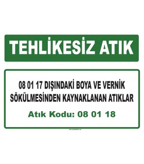 A 080118 - 08 01 17 dışındaki boya ve vernik sökülmesinden kaynaklanan atıklar