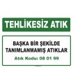 A080199 - Başka bir şekilde tanımlanmamış atıklar