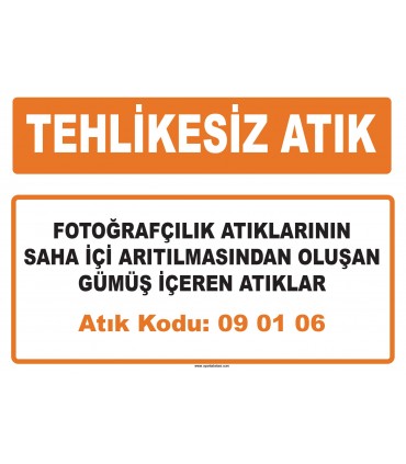MA 090106 - Fotoğrafçılık atıklarının saha içi arıtılmasından oluşan gümüş içeren atıklar