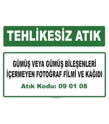A 090108 - Gümüş veya gümüş bileşenleri içermeyen fotoğraf filmi ve kağıdı