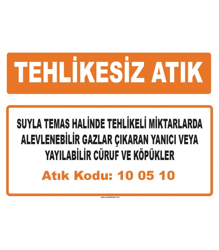 MA 100510 - Suyla temas halinde tehlikeli miktarlarda alevlenebilir gazlar çıkaran yanıcı veya yayılabilir cüruf ve köpükler