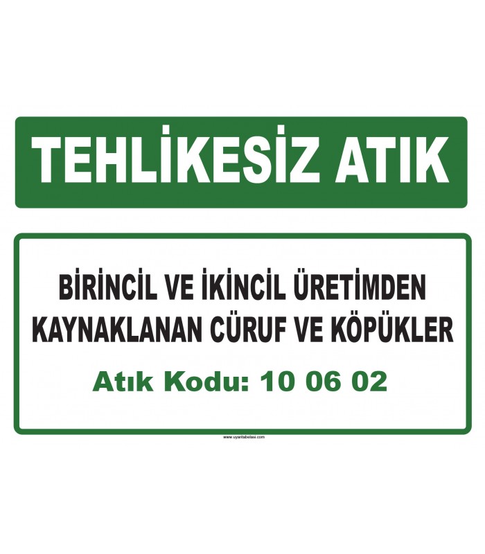 A 100602 - Birincil ve ikincil üretimden kaynaklanan cüruf ve köpükler