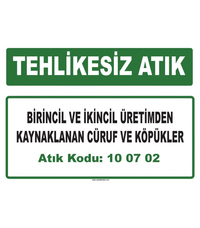 A 100702 - Birincil ve ikincil üretimden kaynaklanan cüruf ve köpükler