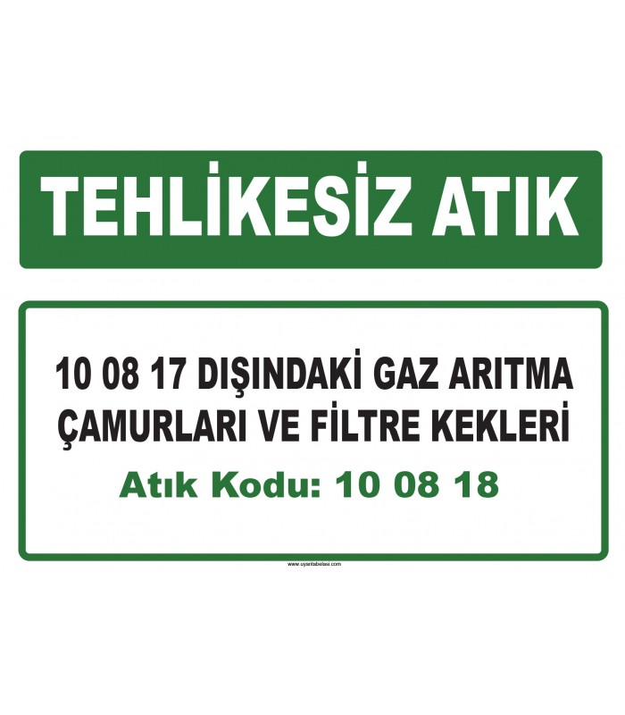 A 100818 - 10 08 17 dışındaki gaz arıtma çamurları ve filtre kekleri
