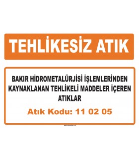 MA 110205 - Bakır hidrometalürjisi işlemlerinden kaynaklanan tehlikeli maddeler içeren atıklar