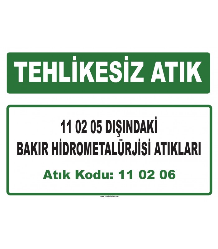 A 110206 - 11 02 05 dışındaki bakır hidrometalürjisi atıkları