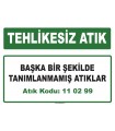 A110299 - Başka bir şekilde tanımlanmamış atıklar
