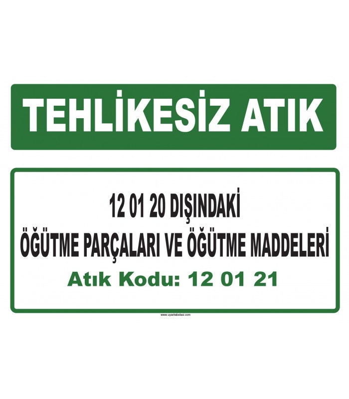 A 120121 - 12 01 20 dışındaki öğütme parçaları ve öğütme maddeleri