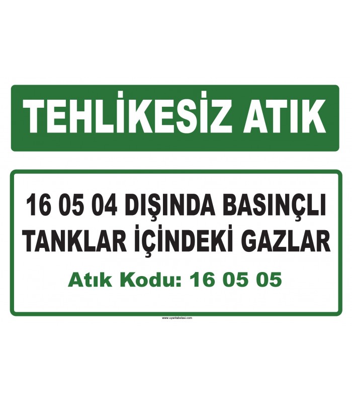 A 160505 - 16 05 04 dışında basınçlı tanklar içindeki gazlar