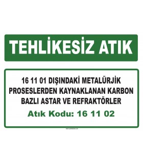 A 161102 - 16 11 01 dışındaki metalürjik proseslerden kaynaklanan karbon bazlı astar ve refraktörler