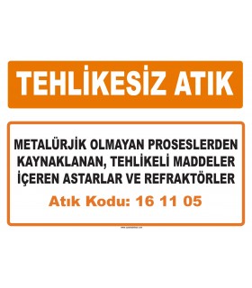MA 161105 - Metalürjik olmayan proseslerden kaynaklanan, tehlikeli maddeler içeren astarlar ve refraktörler