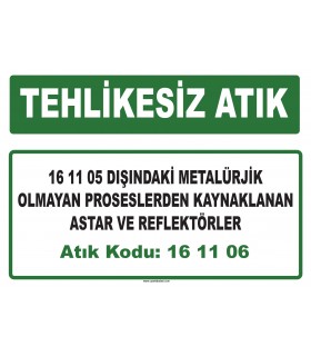 A 161106 - 16 11 05 dışındaki metalürjik olmayan proseslerden kaynaklanan astar ve reflektörler