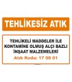 MA170801 - Tehlikeli maddeler ile kontamine olmuş alçı bazlı inşaat malzemeleri