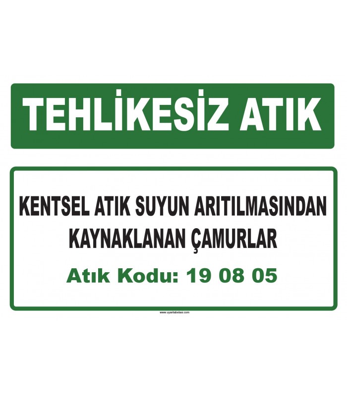 A 190805 - Kentsel atık suyun arıtılmasından kaynaklanan çamurlar