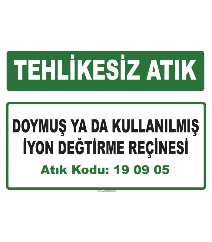A 190905 - Doymuş ya da kullanılmış iyon değtirme reçinesi
