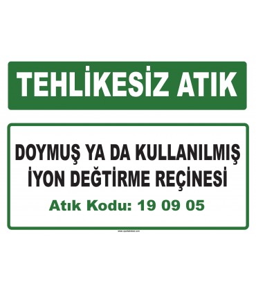 A 190905 - Doymuş ya da kullanılmış iyon değtirme reçinesi