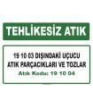 A191004 - 19 10 03 dışındaki uçucu atık parçacıkları ve tozlar