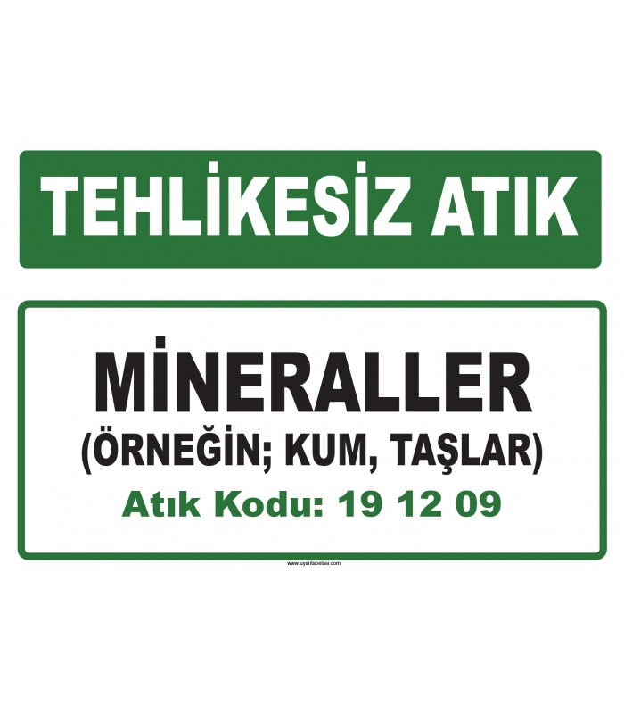 A 191209 - Mineraller (örneğin kum, taşlar)
