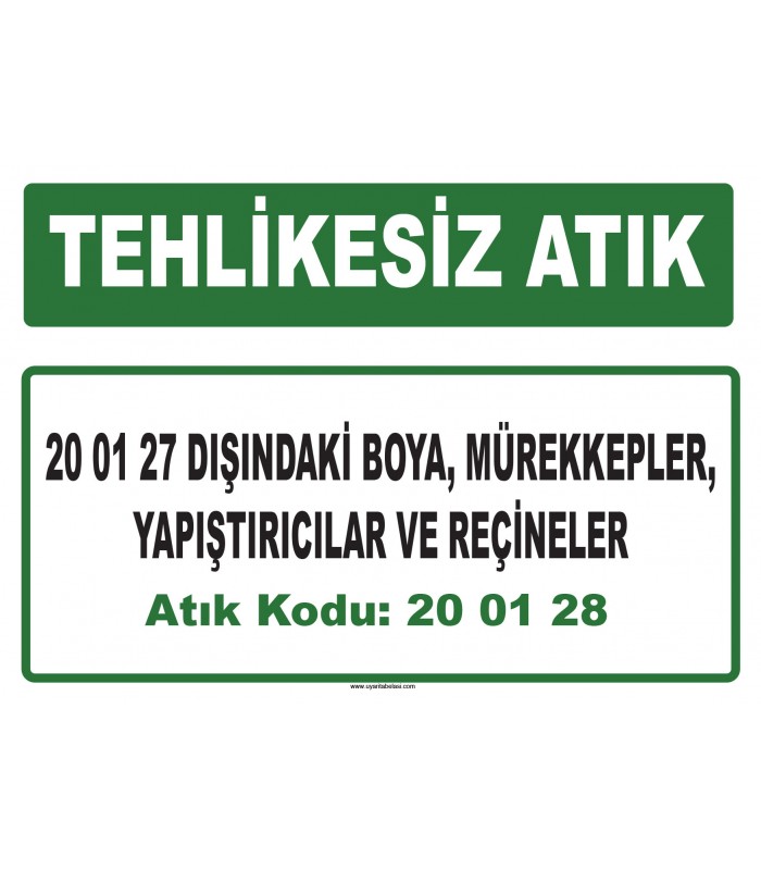 A 200128 - 20 01 27 dışındaki boya, mürekkepler, yapıştırıcılar ve reçineler
