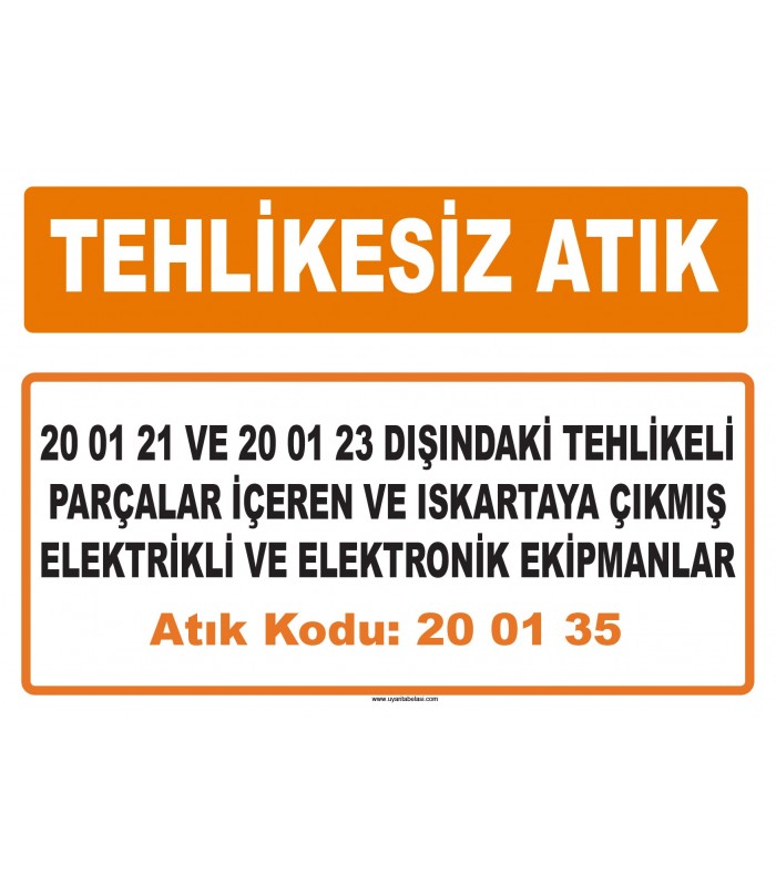 MA 200135 - 20 01 21 ve 20 01 23 dışındaki tehlikeli parçalar içeren ve ıskartaya çıkmış elektrikli ve elektronik ekipmanlar