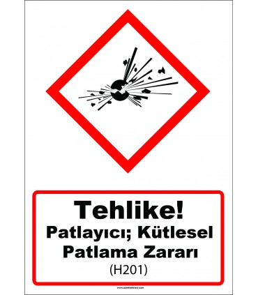 GHS 1012 - Tehlike, Patlayıcı, kütlesel patlama zararı (H201)