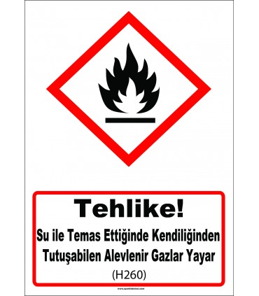 GHS 1034 - Tehlike, Su ile temas ettiğinde kendiliğinden tutuşabilen alevlenir gazlar yayar (H260)