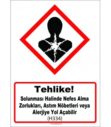 GHS 1044 - Tehlike, Solunması halinde nefes alma zorlukları, astım nöbetleri veya alerjiye yol açabilir (H334)