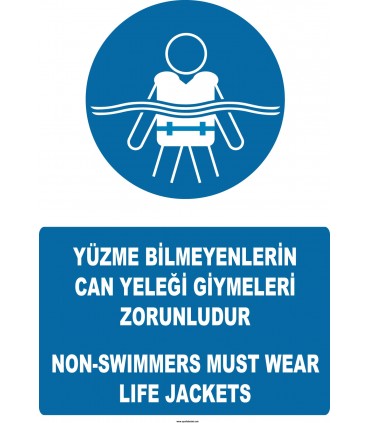 AT 1286 -  Türkçe-İngilizce Yüzme Bilmeyenlerin Can Yeleği Giymeleri Zorunludur
