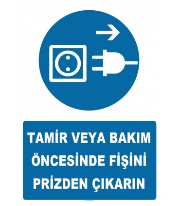 YT7278 - Tamir veya bakım öncesinde fişini prizden çıkarın