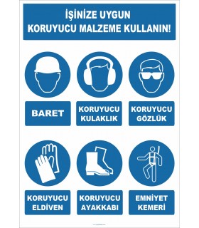 YT7291 - İşinize uygun koruyucu malzeme kullanın, baret, kulaklık, gözlük, eldiven, ayakkabı, emniyet kemeri