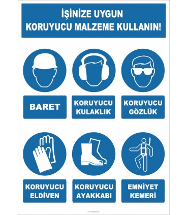 YT7291 - İşinize uygun koruyucu malzeme kullanın, baret, kulaklık, gözlük, eldiven, ayakkabı, emniyet kemeri