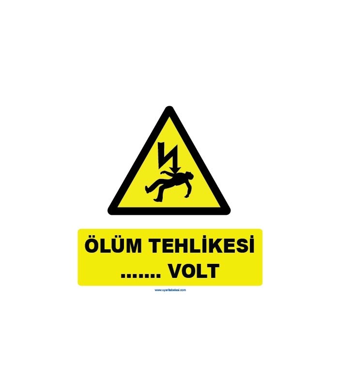 YT7284 - Elektrik ölüm tehlikesi (değeri siz bildirin) volt işareti levhası/etiketi