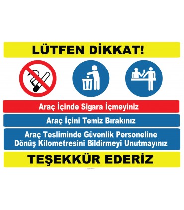 YT7398 - Araç içi kuralları levhası