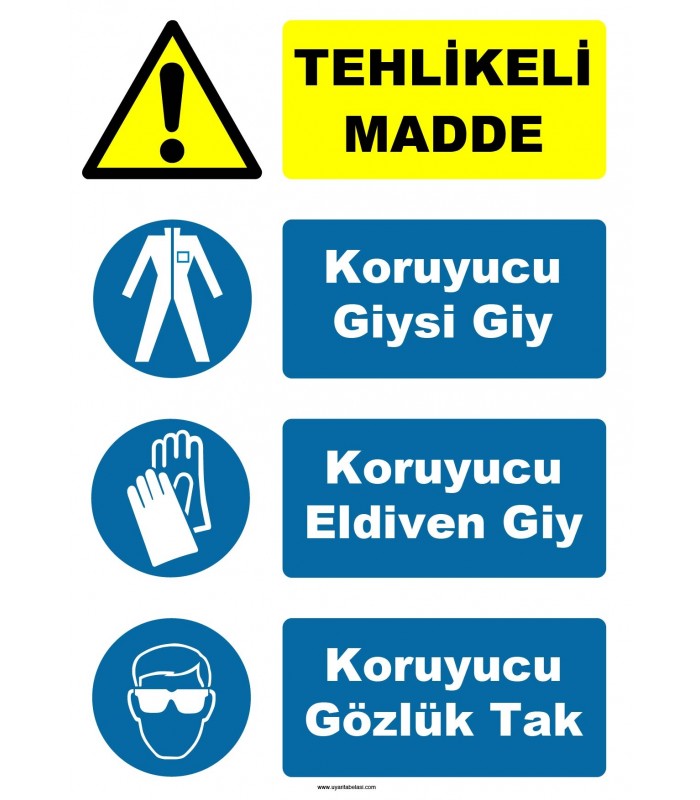 YT7450 - Tehlikeli madde, koruyucu giysi giy, koruyucu eldiven giy, koruyucu gözlük tak